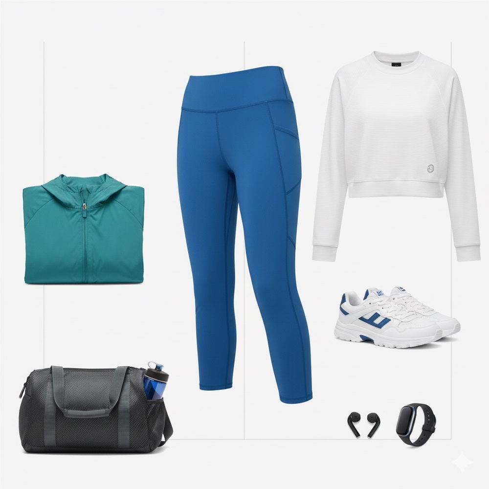 Uniqlo AIRism High Rise Capri Leggings Medium - Blue with pockets - Picture 2 of 11